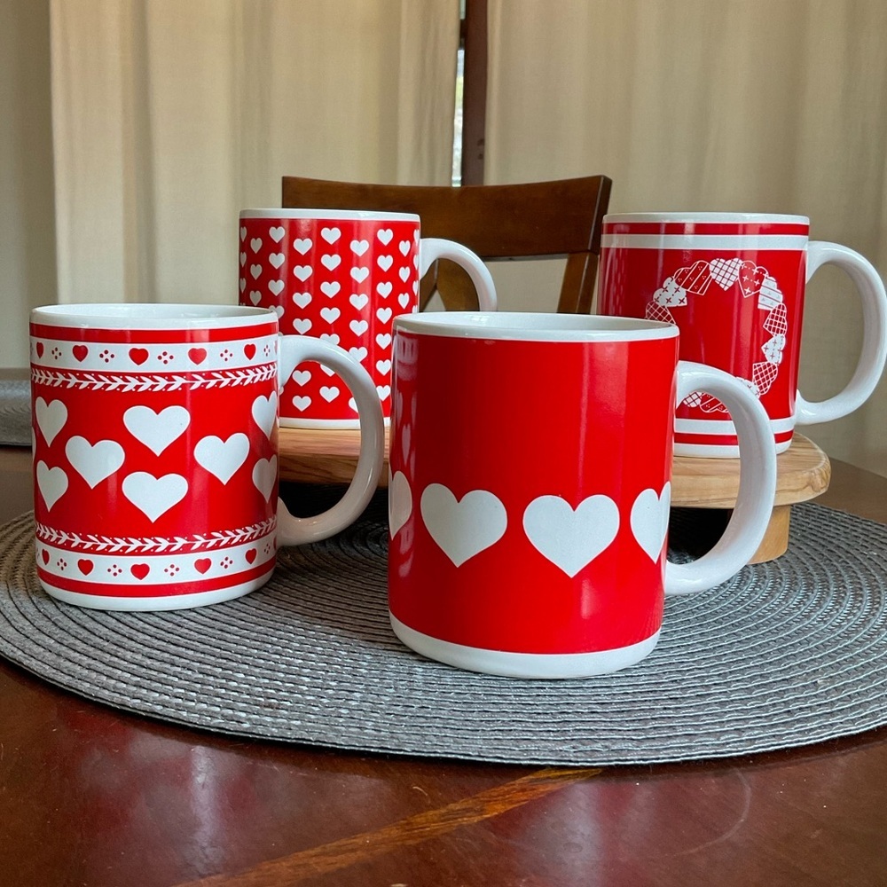 Vintage Patmar Valentine Heart 12 oz. Coffee Mugs Set of 4 Assorted Designs